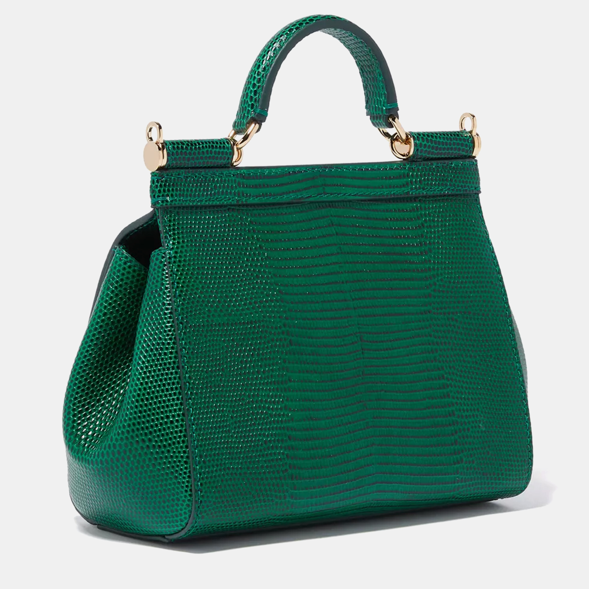 

Dolce & Gabbana Green Iguana Embossed Leather Crystal DG Logo Small Miss Sicily Bag