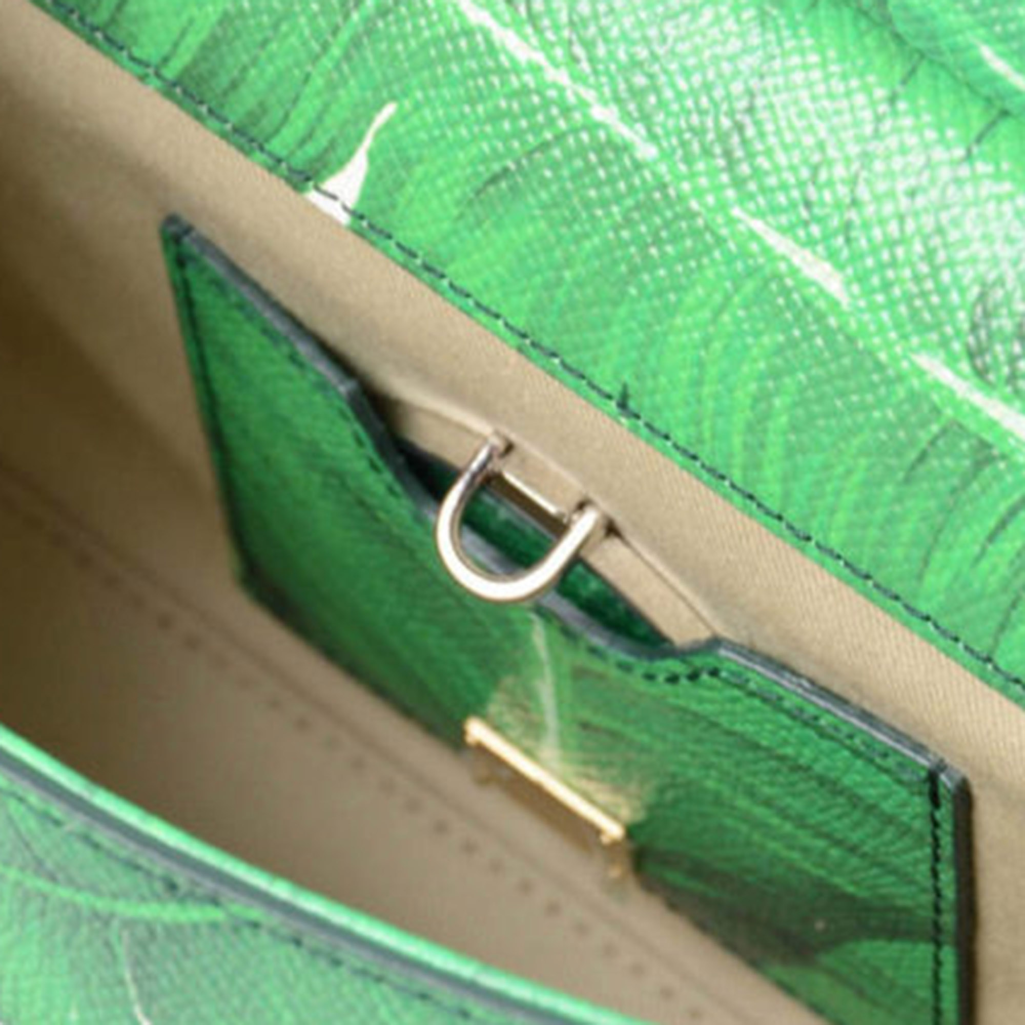 Dolce & Gabbana Green Banana Leaf Print Leather Small Miss Sicily Top Handle Bag
