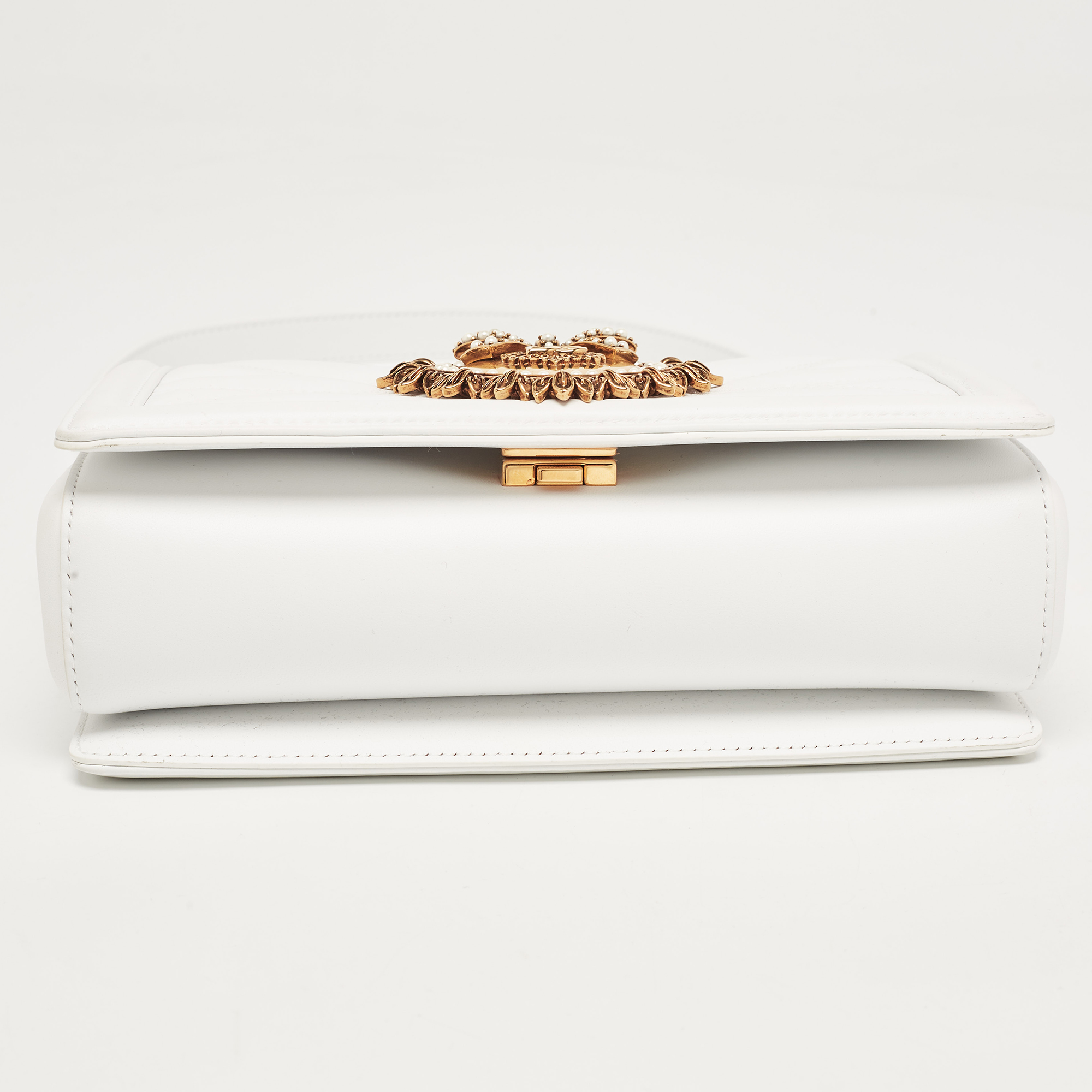 Dolce & Gabbana White Leather Medium Devotion Mordore Shoulder Bag