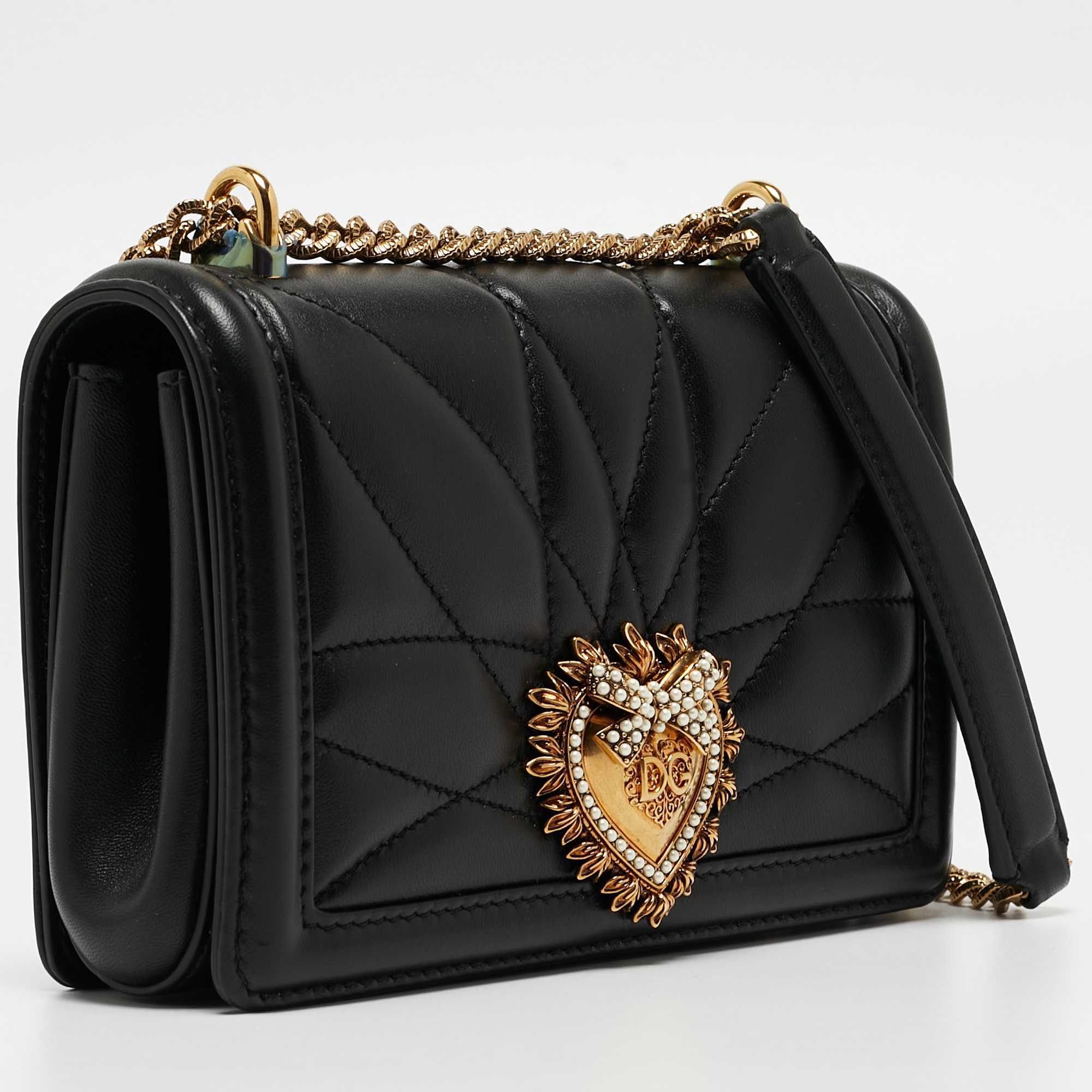 Dolce & Gabbana Black Leather Devotion Mordore Crossbody Bag