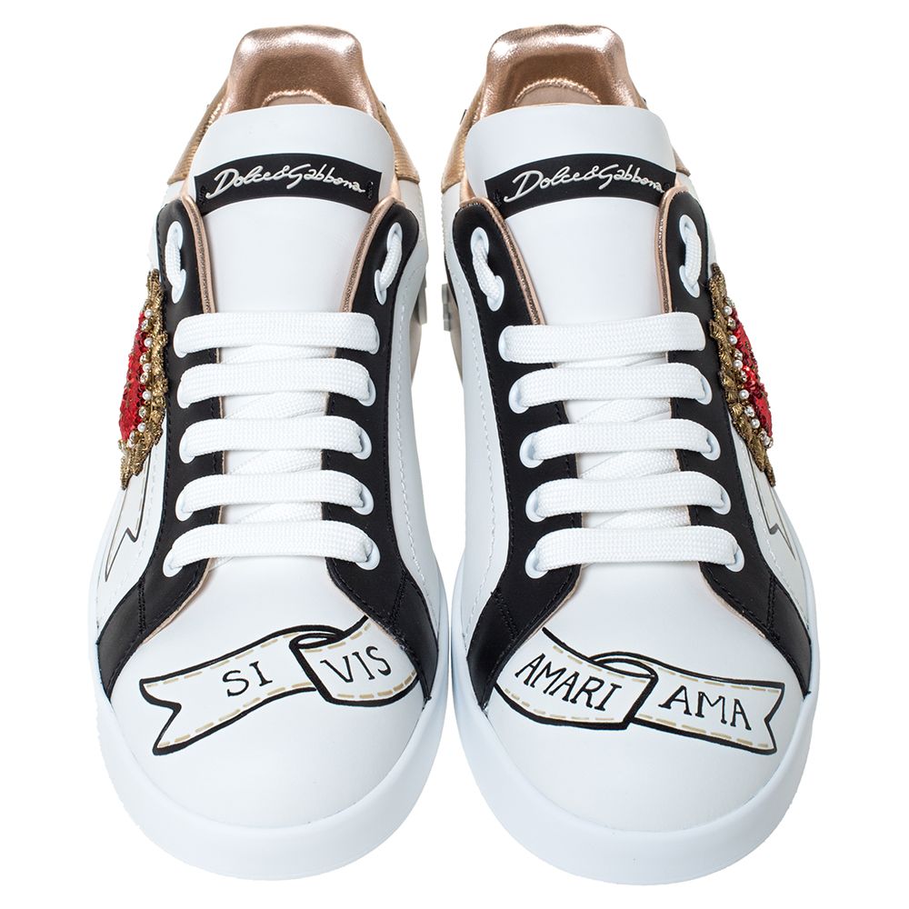 Dolce & Gabbana White Leather Logo Embellished Lace Up Sneakers Size
Dolce & Gabbana White Leather Logo Embellished Lace Up Sneakers Size