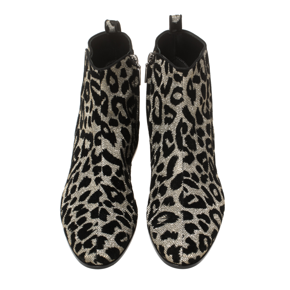 Dolce & Gabbana Gold/Silver Animal Print Lurex Fabric Boots Size 38