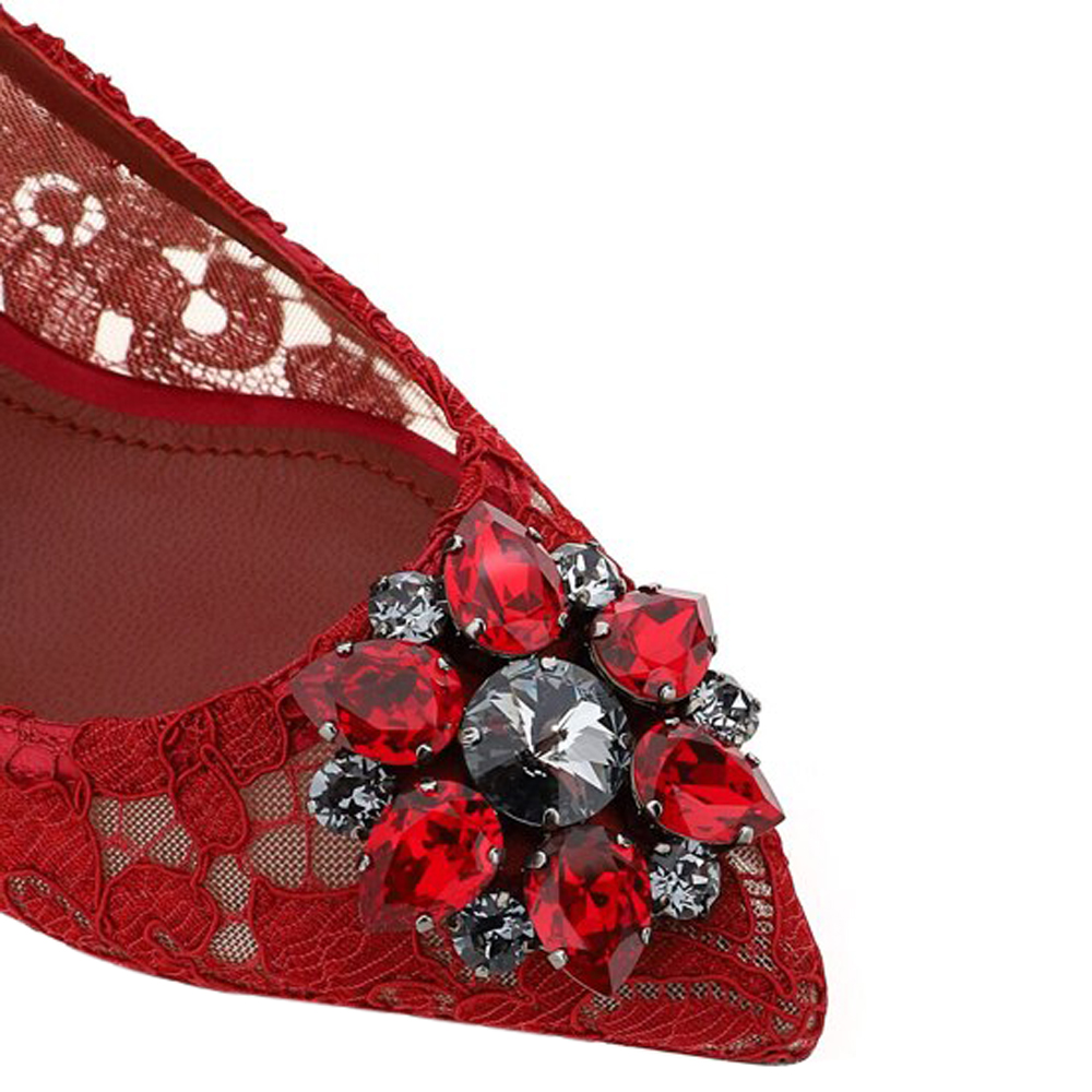 Dolce & Gabbana Red Taormina Lace Crystals Bellucci Pumps Size IT 37