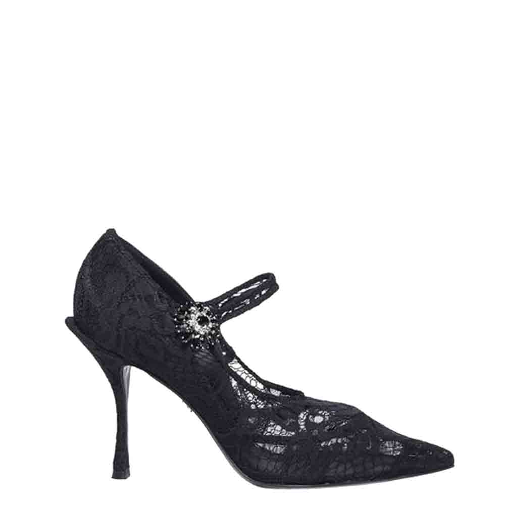 Dolce & Gabbana Black Lace Mary Jane Ankle strap pumps Size EU 37.5