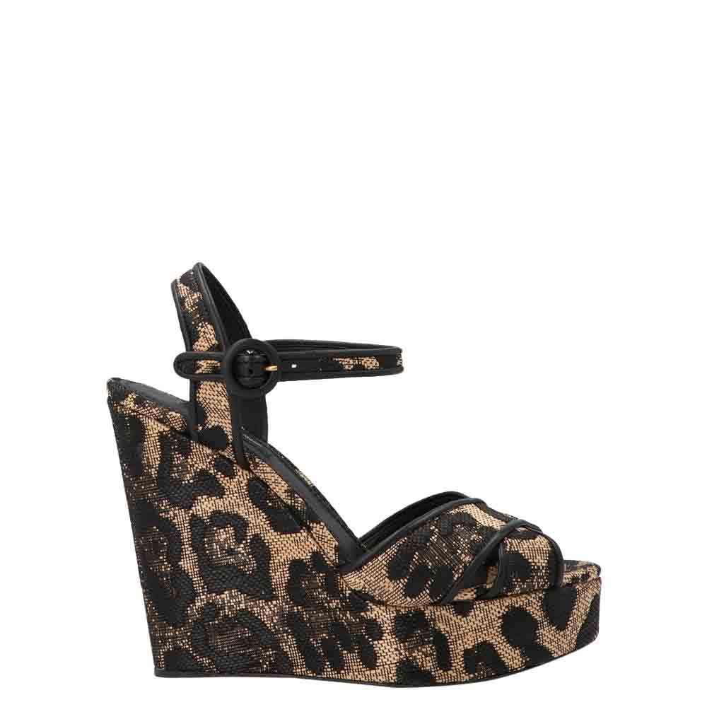 Dolce & Gabbana Raffia leopard print wedge Sandals Size 36