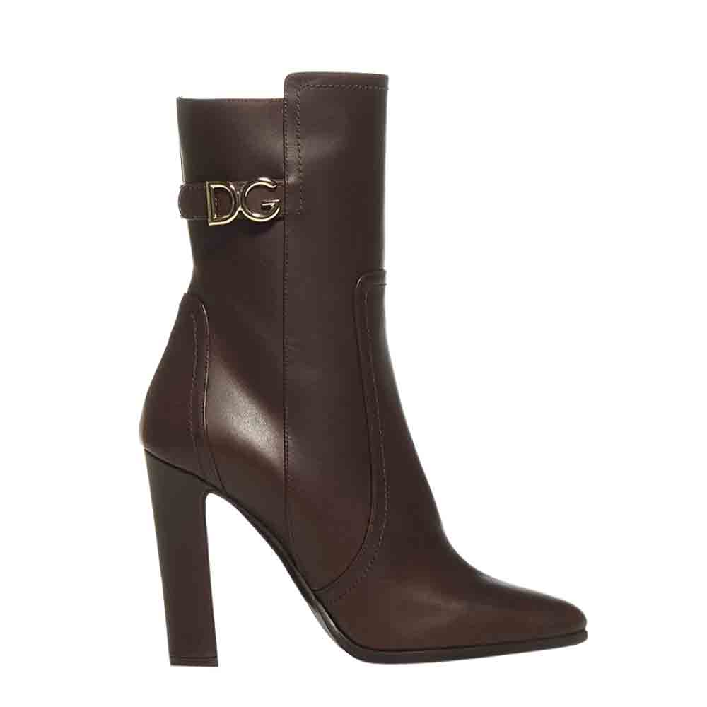 Dolce & Gabbana Brown Leather Cowhide DG Logo Ankle Boots Size EU 38