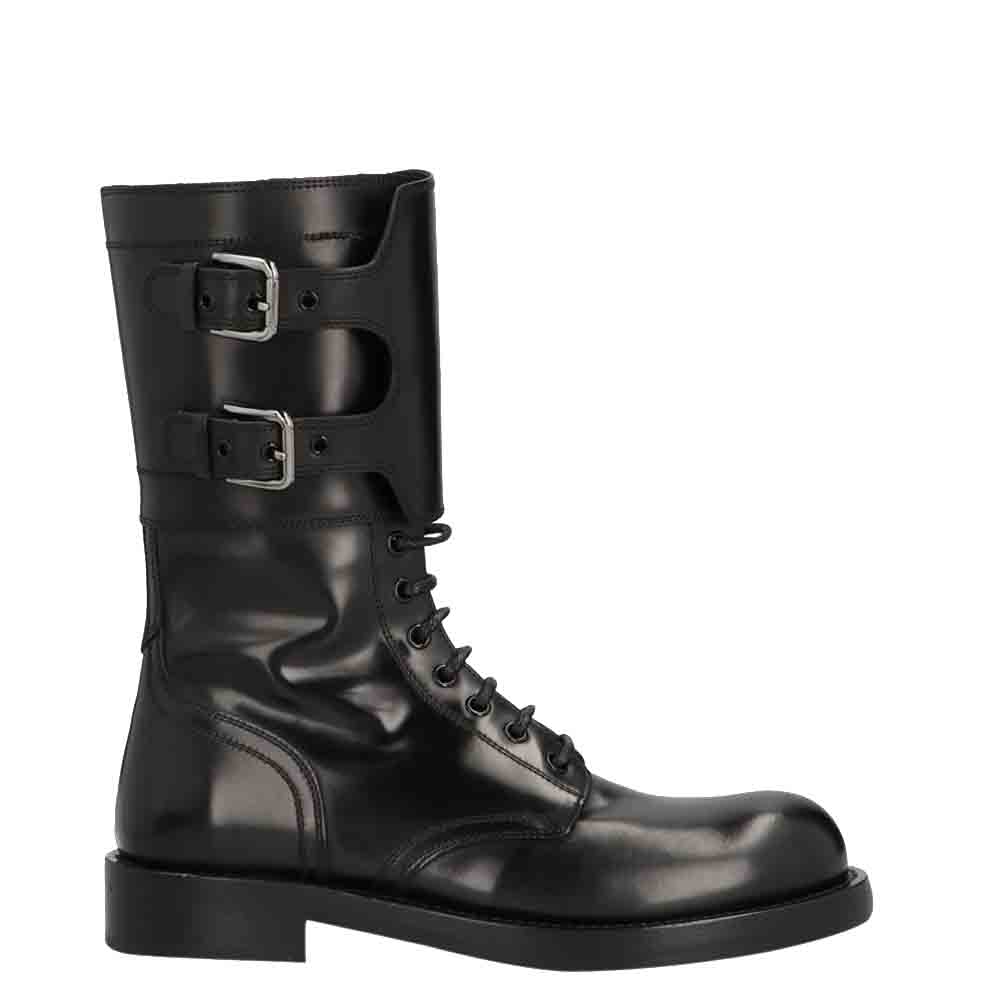 Dolce & Gabbana Black Polished calfskin combat Boots Size EU 40