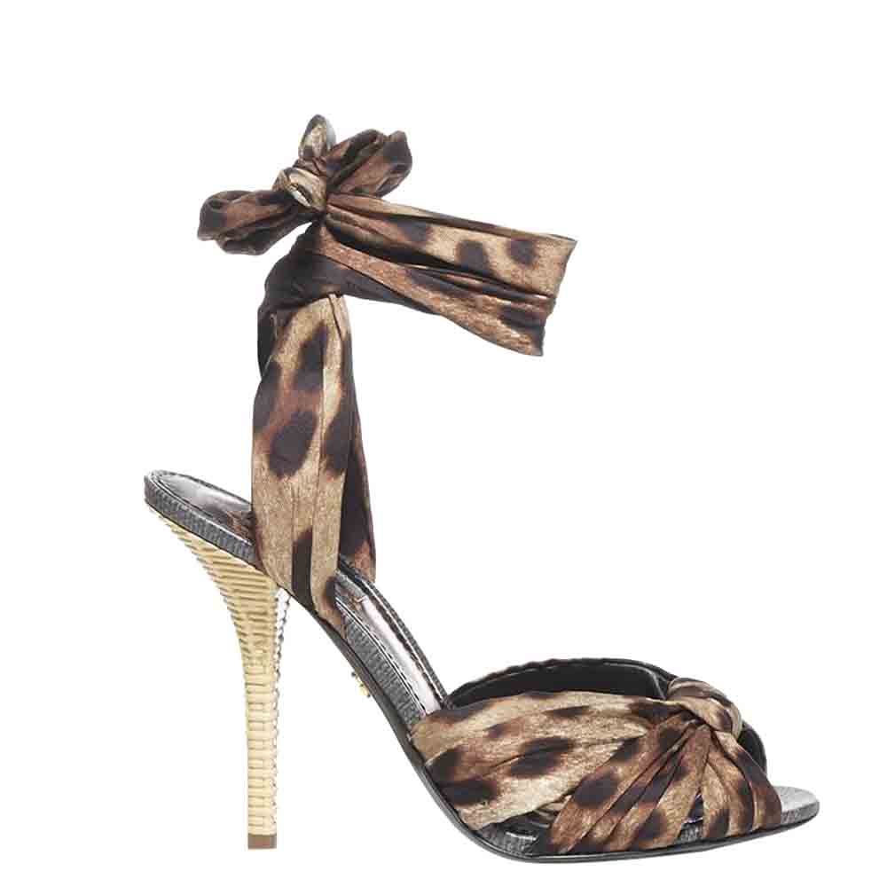 Dolce & Gabbana Brown Twill Leopard Print Sandals Size EU 36