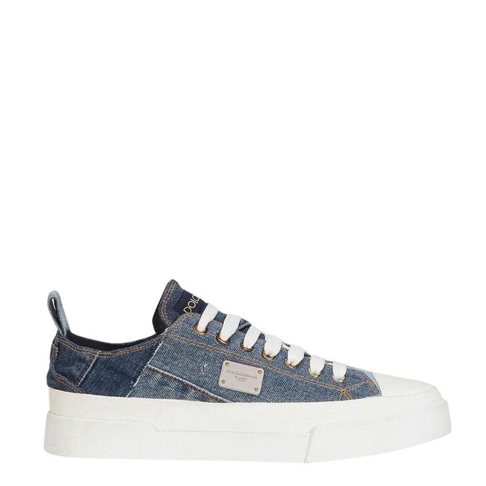 Dolce & Gabbana Blue Patchwork Denim Portofino Sneakers Size EU 37