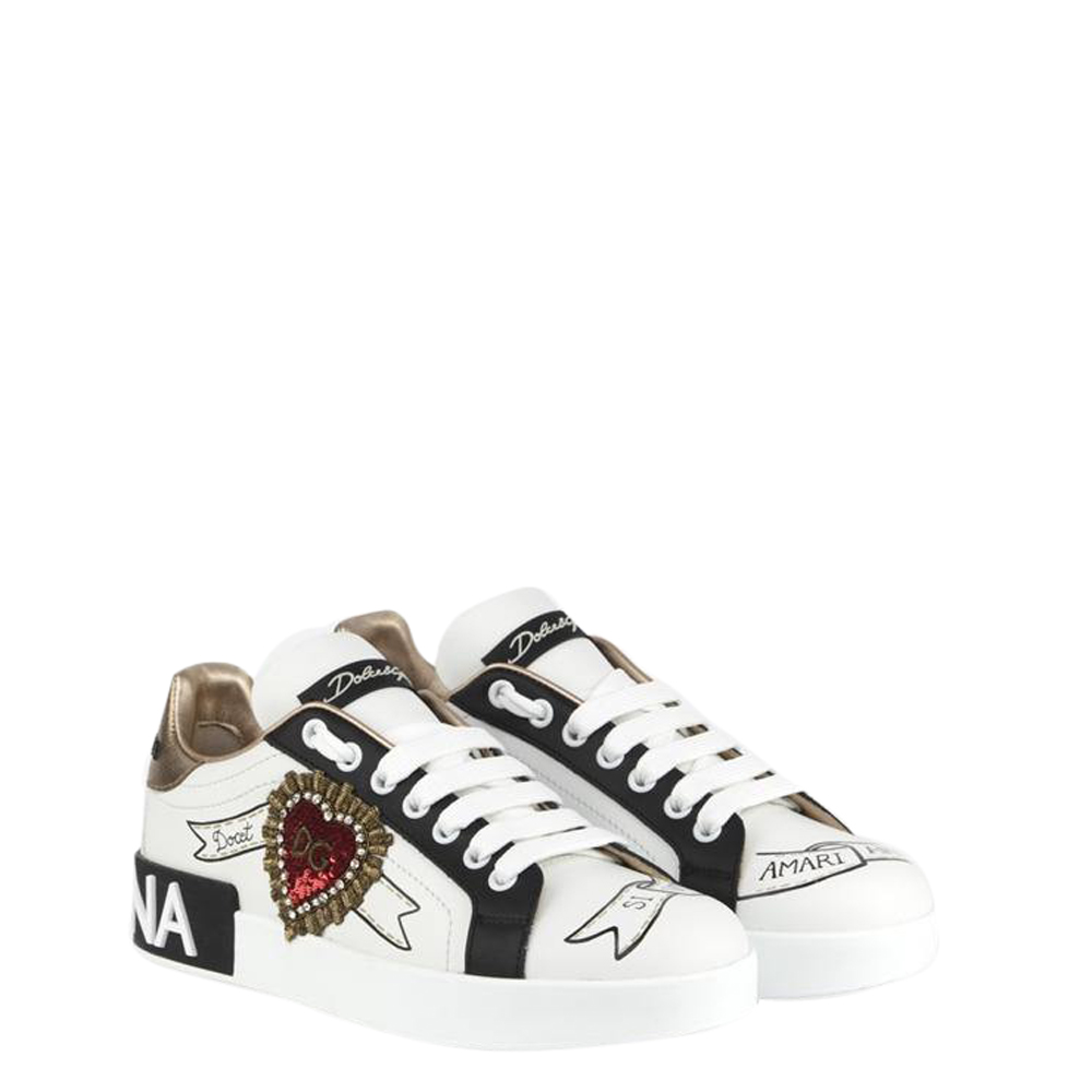 

Dolce & Gabbana White Portofino Patch and Embriodery Sneakers Size EU