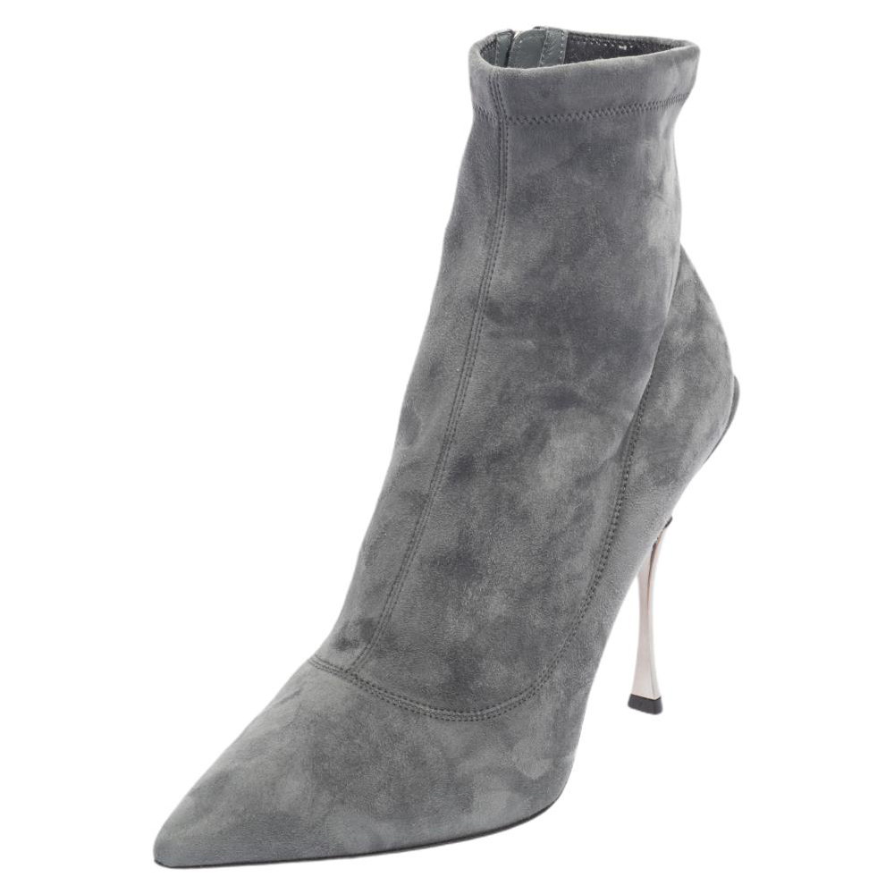 Dolce & Gabbana Grey Suede Pointed Toe Booties Size 40