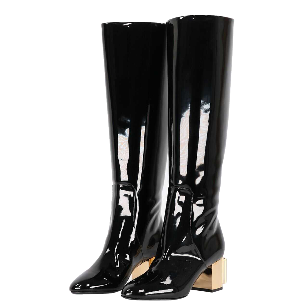 Dolce & Gabbana Black Patent Leather And Gold DG Karol heel Boots Size EU
Dolce & Gabbana Black Patent Leather And Gold DG Karol heel Boots Size EU