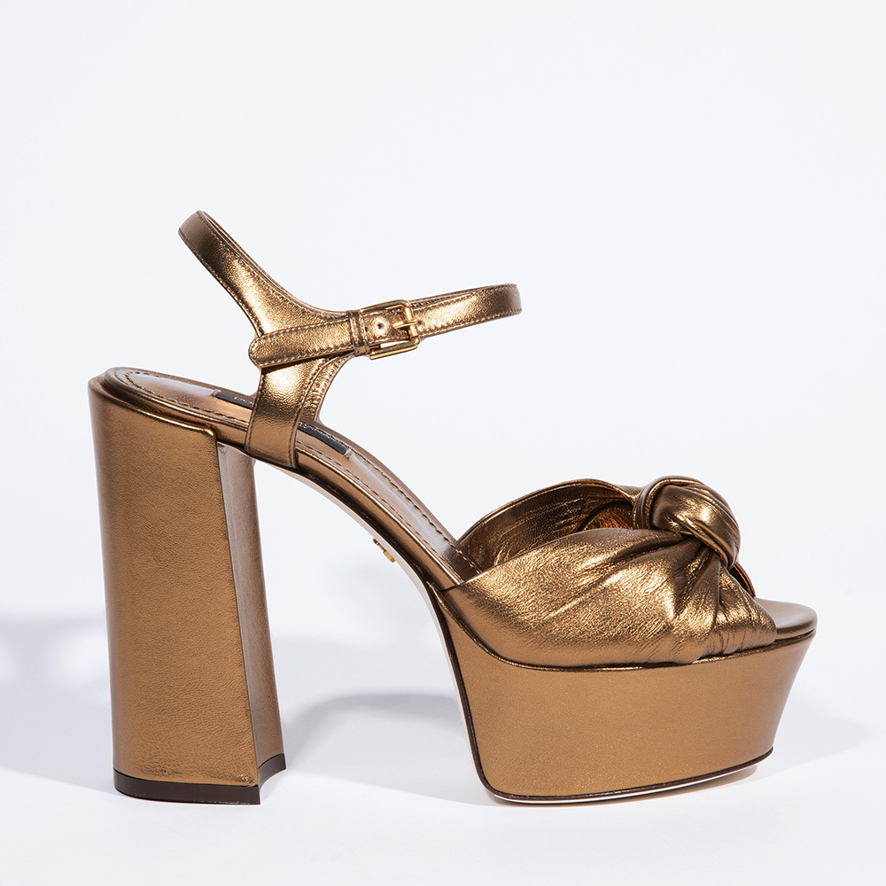 Dolce & Gabbana Gold Knotted Metallic Leather Platform Sandals Size EU 38