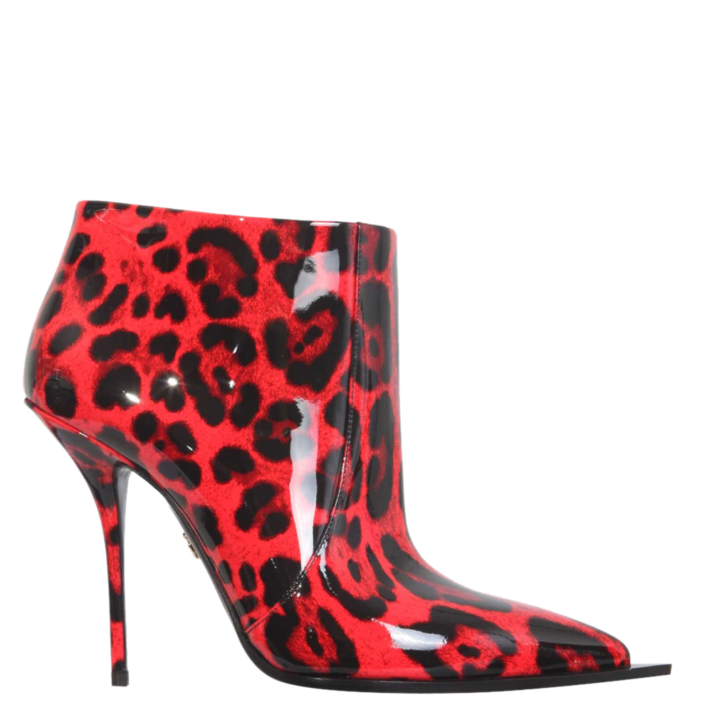 Dolce & Gabbana Red Leopard-print Patent Leather Boots Size IT 36
