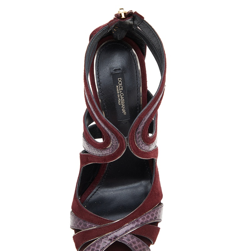 Dolce & Gabbana Burgundy Suede And Snakeskin Sandals Size 36.5