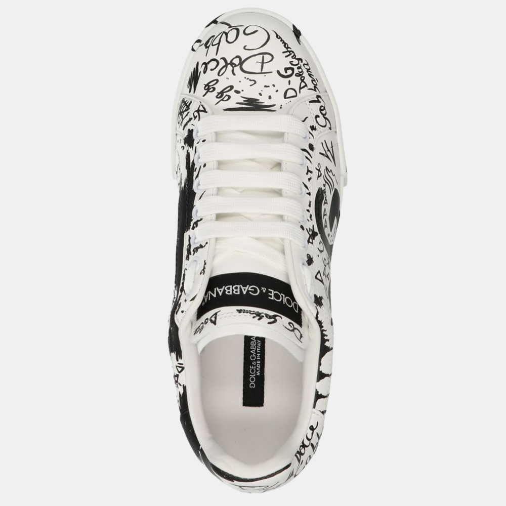 

Dolce & Gabbana White/Black Graffiti Portofino Sneakers Size IT