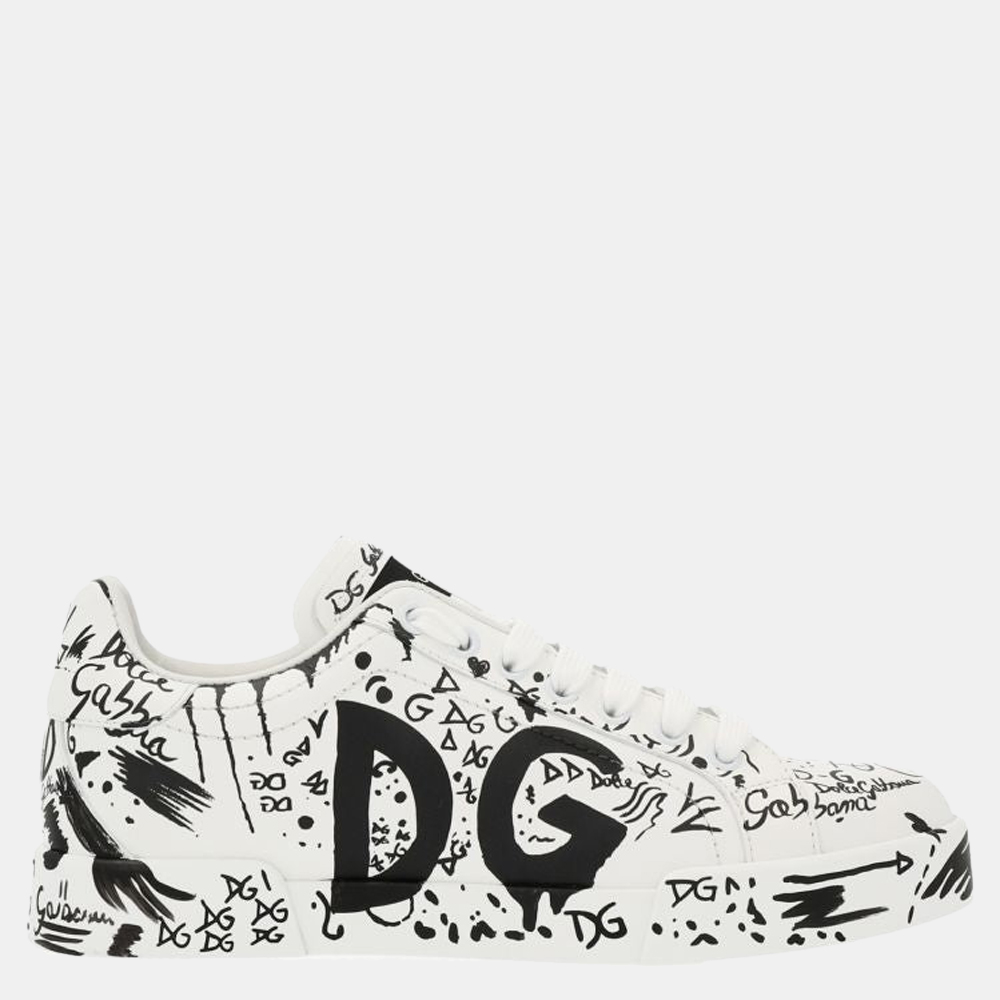 

Dolce & Gabbana White/Black Graffiti Portofino Sneakers Size IT