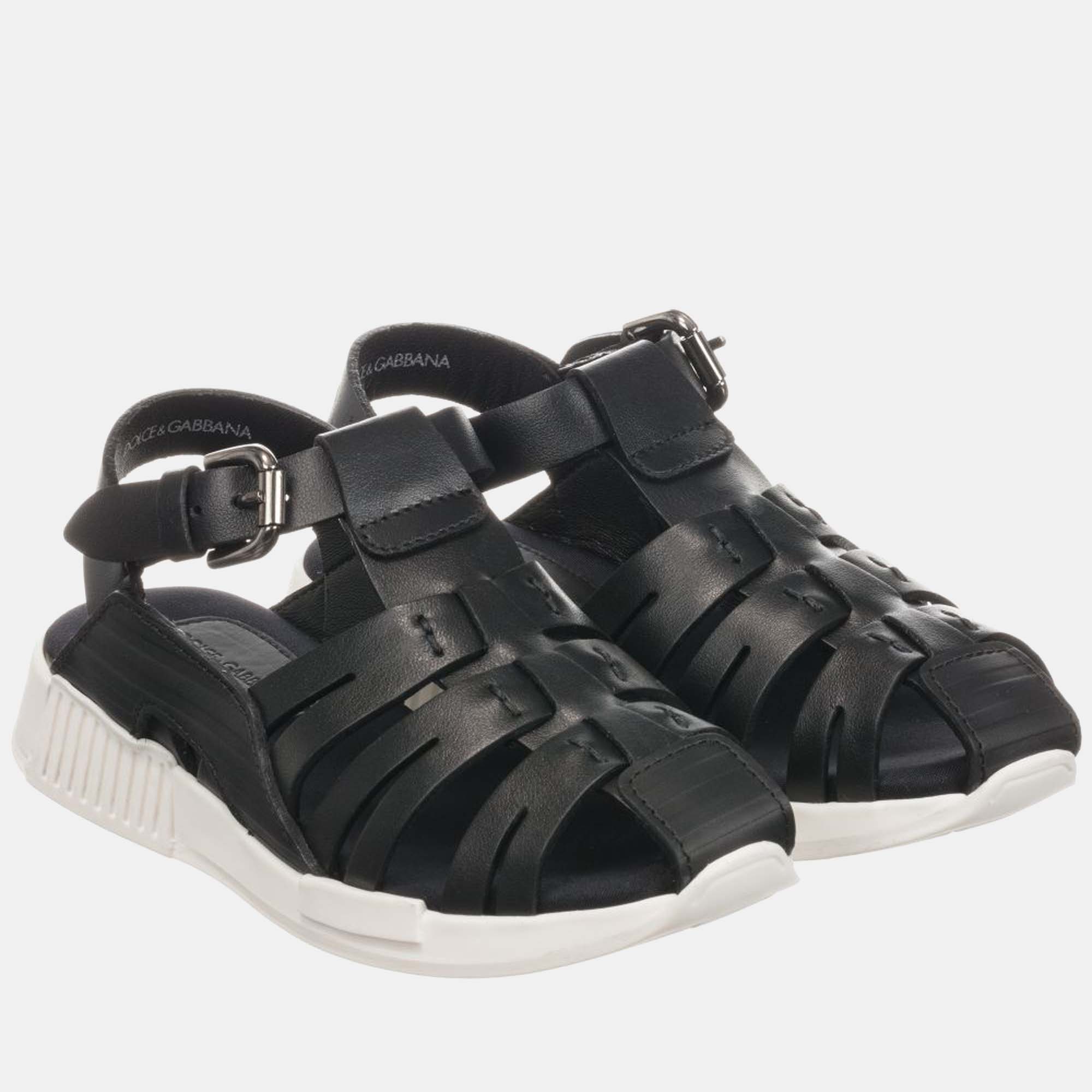 Dolce & Gabbana Kids Black Leather - Closed Toe Vitello Sandals EU 33