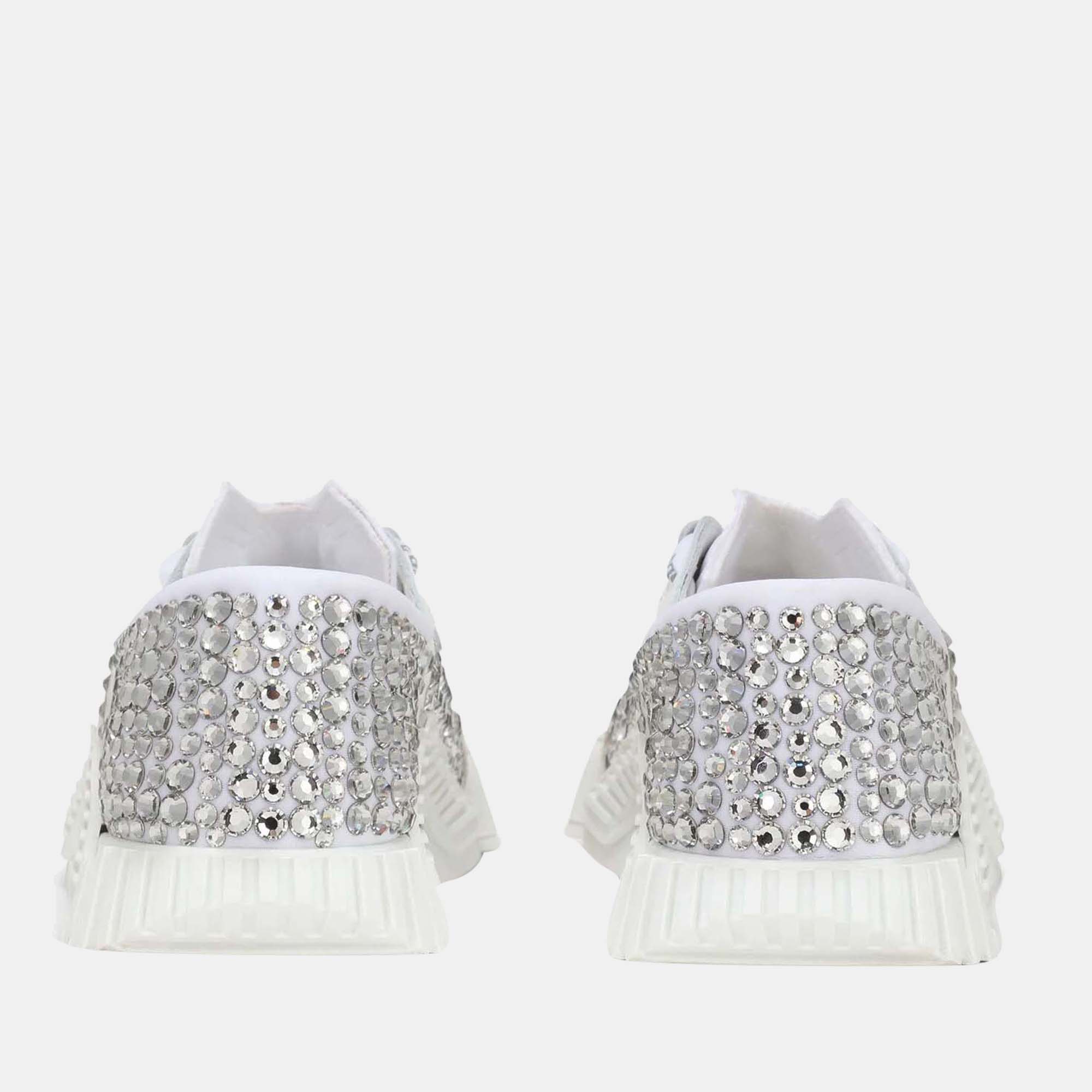 Dolce & Gabbana Kids White - Leather - NS1 Crystal-Embellished Sneakers EU 29