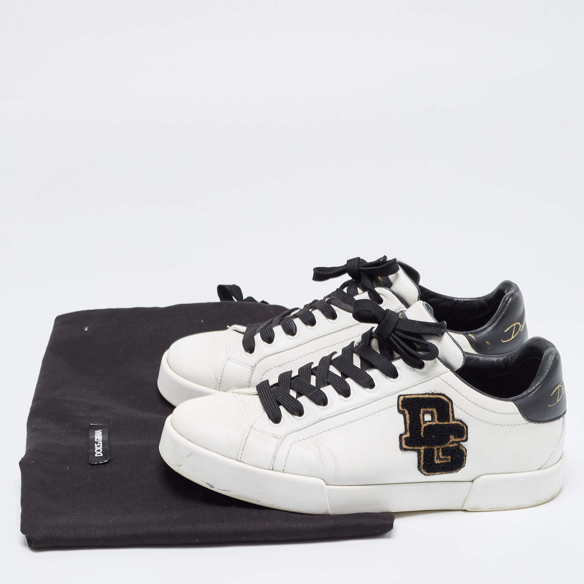 Dolce & Gabbana Dolce & Gabbana White Leather Portofino Lace-Up Sneakers Size 41