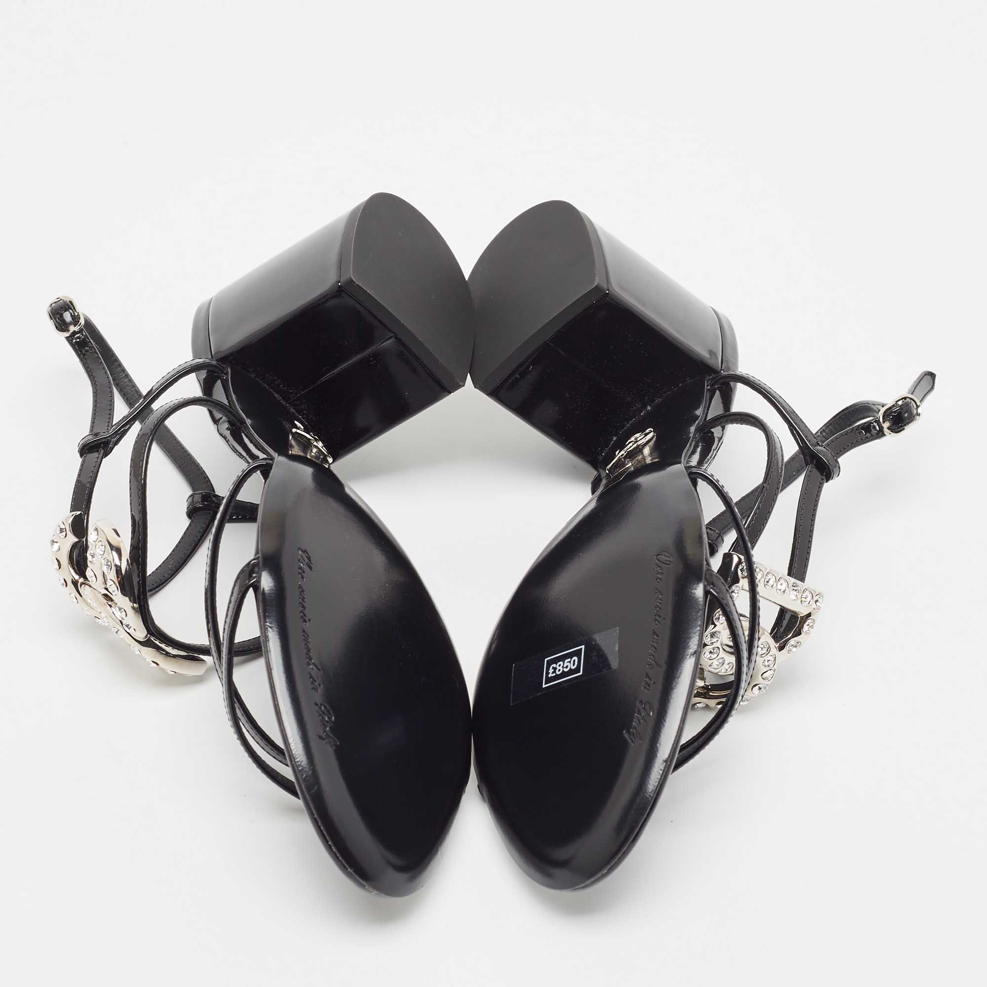 Dolce & Gabbana Black Patent Slingback Block Heel Sandals Size 37.5