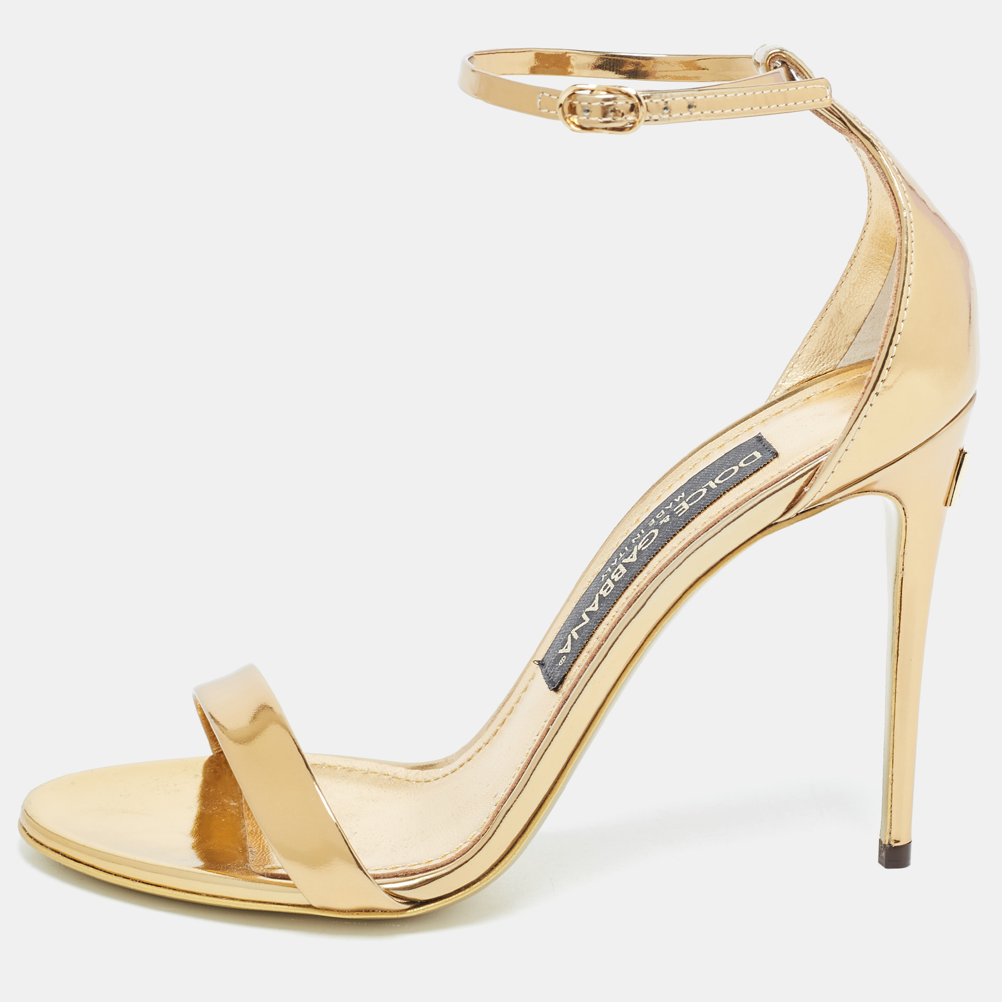 Dolce & Gabbana Gold Mirror Leather Ankle Strap Sandals Size 36