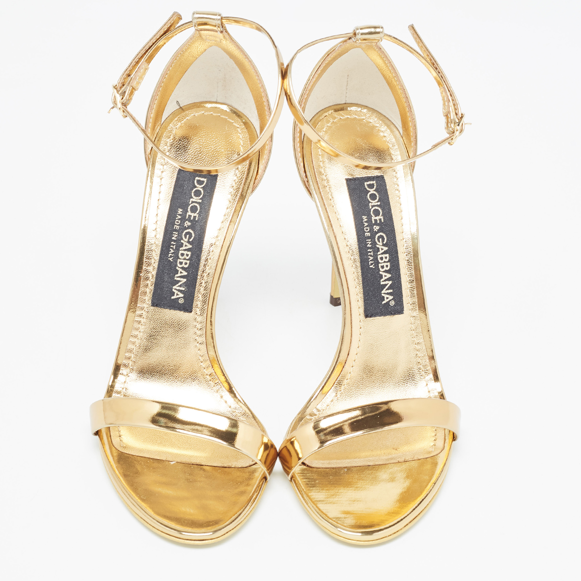 Dolce & Gabbana Gold Mirror Leather Ankle Strap Sandals Size 36