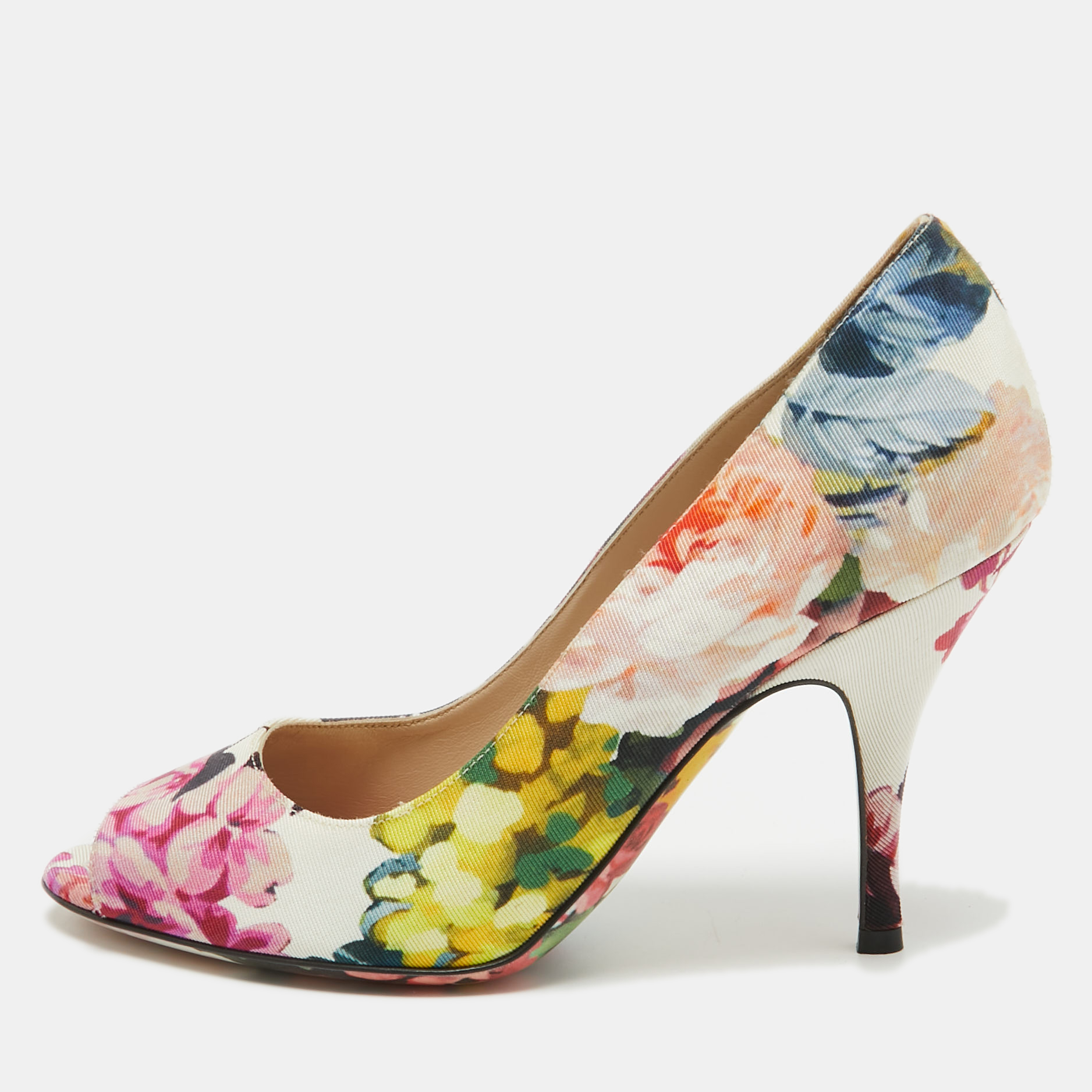 

Dolce & Gabbana Multicolor Canvas Floral Print Peep Toe Pumps Size