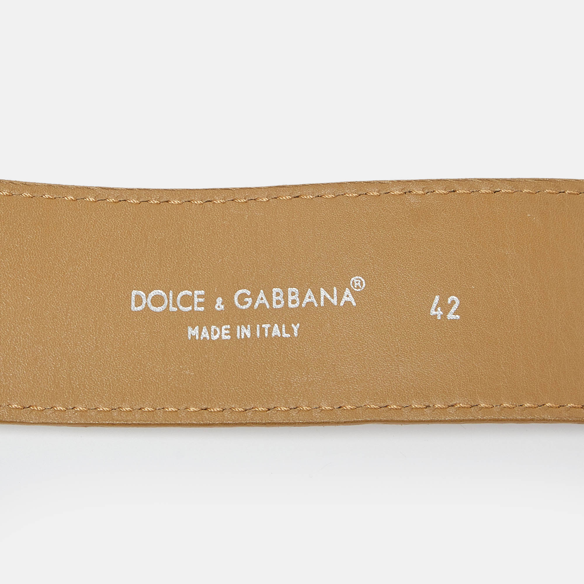 Dolce & Gabbana Cream Croc Embossed Leather Buckle Belt