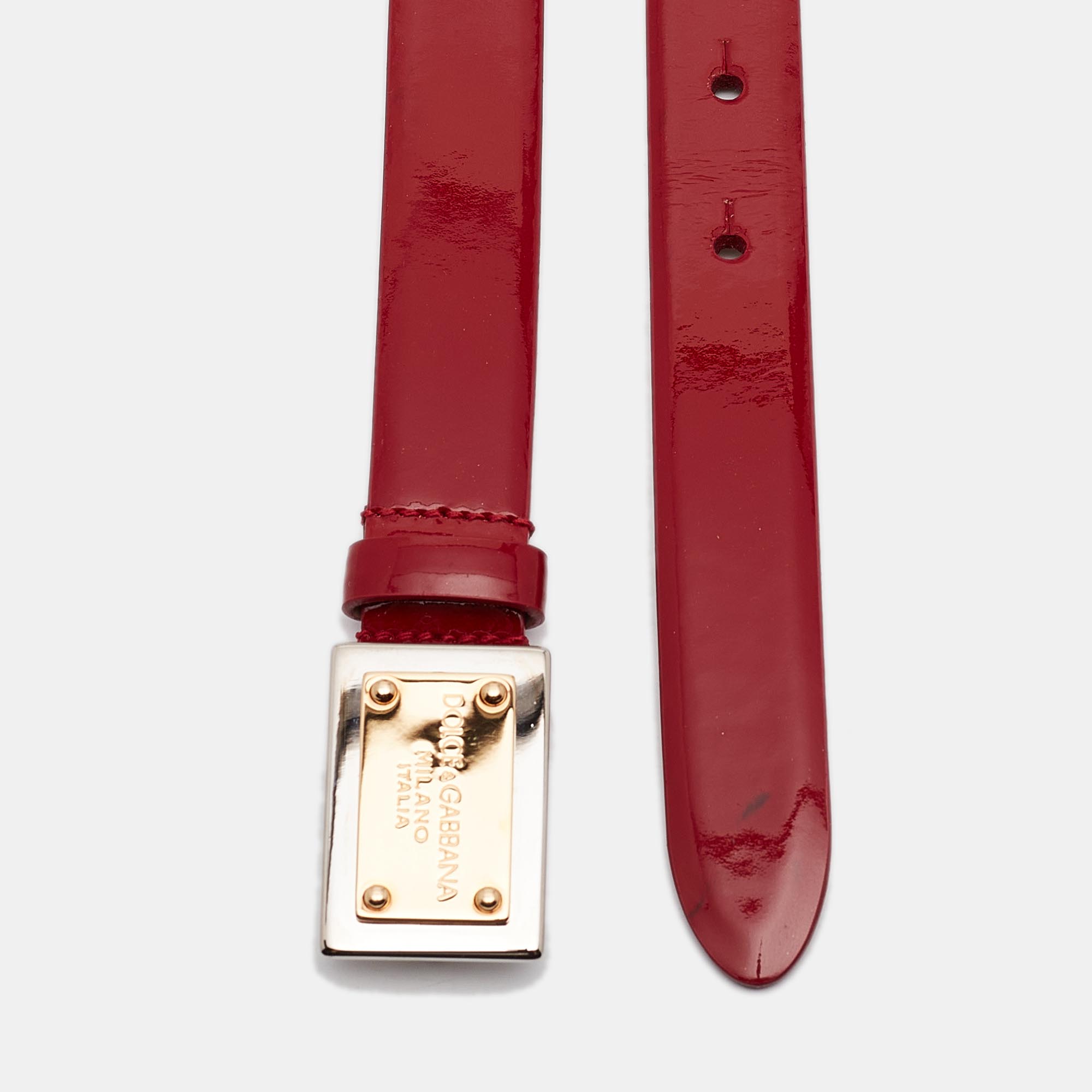 Dolce & Gabbana Red Patent Leather Logo Plaque Belt 75 CM