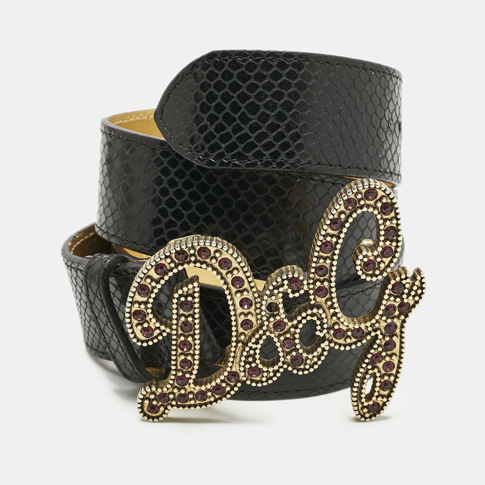 D&G Black Snake Embossed Leather DG Crystals Embellished Belt 105
D&G Black Snake Embossed Leather DG Crystals Embellished Belt 105