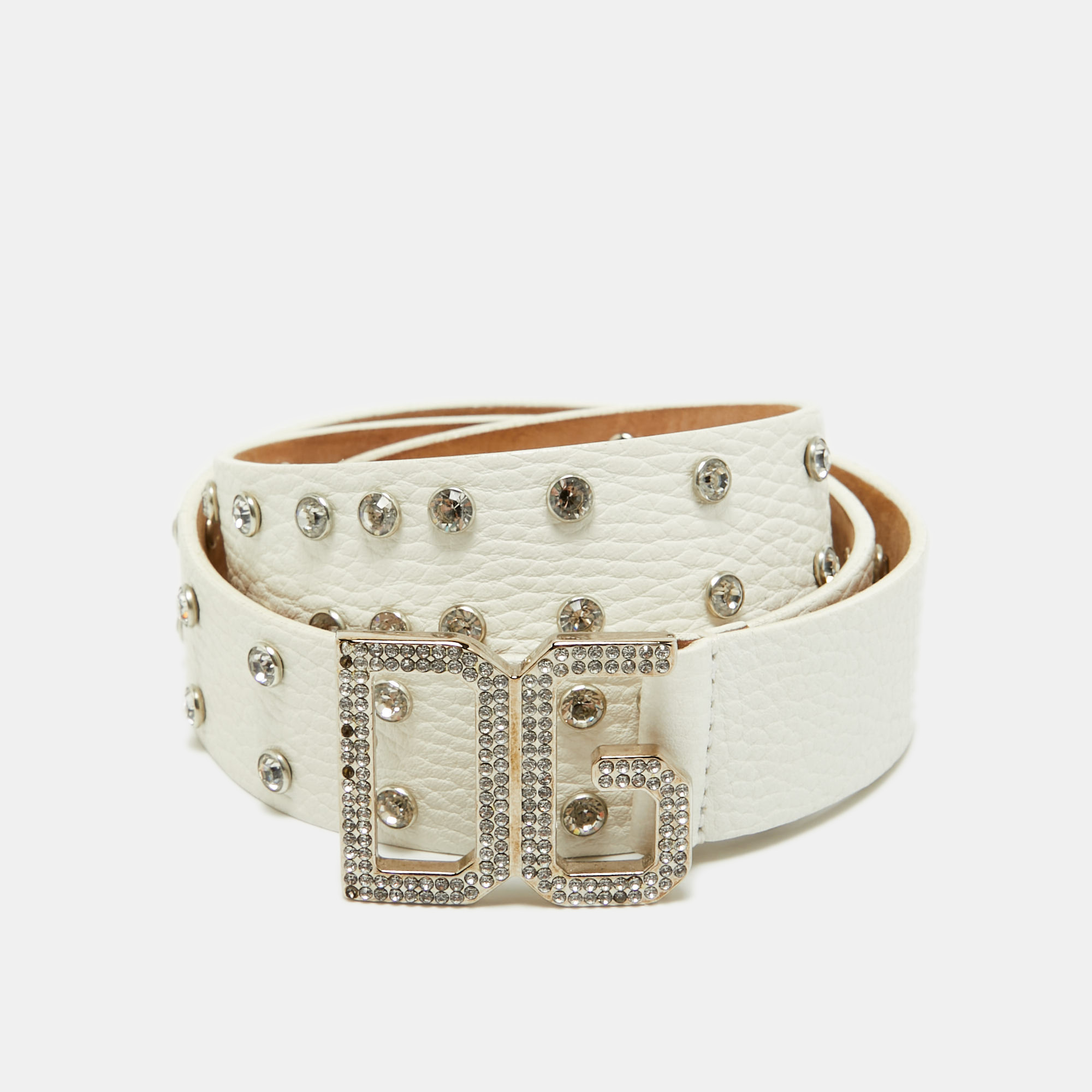 Dolce & Gabbana White Leather Crystals Embellished Logo Buckle Belt 85CM
Dolce & Gabbana White Leather Crystals Embellished Logo Buckle Belt 85CM