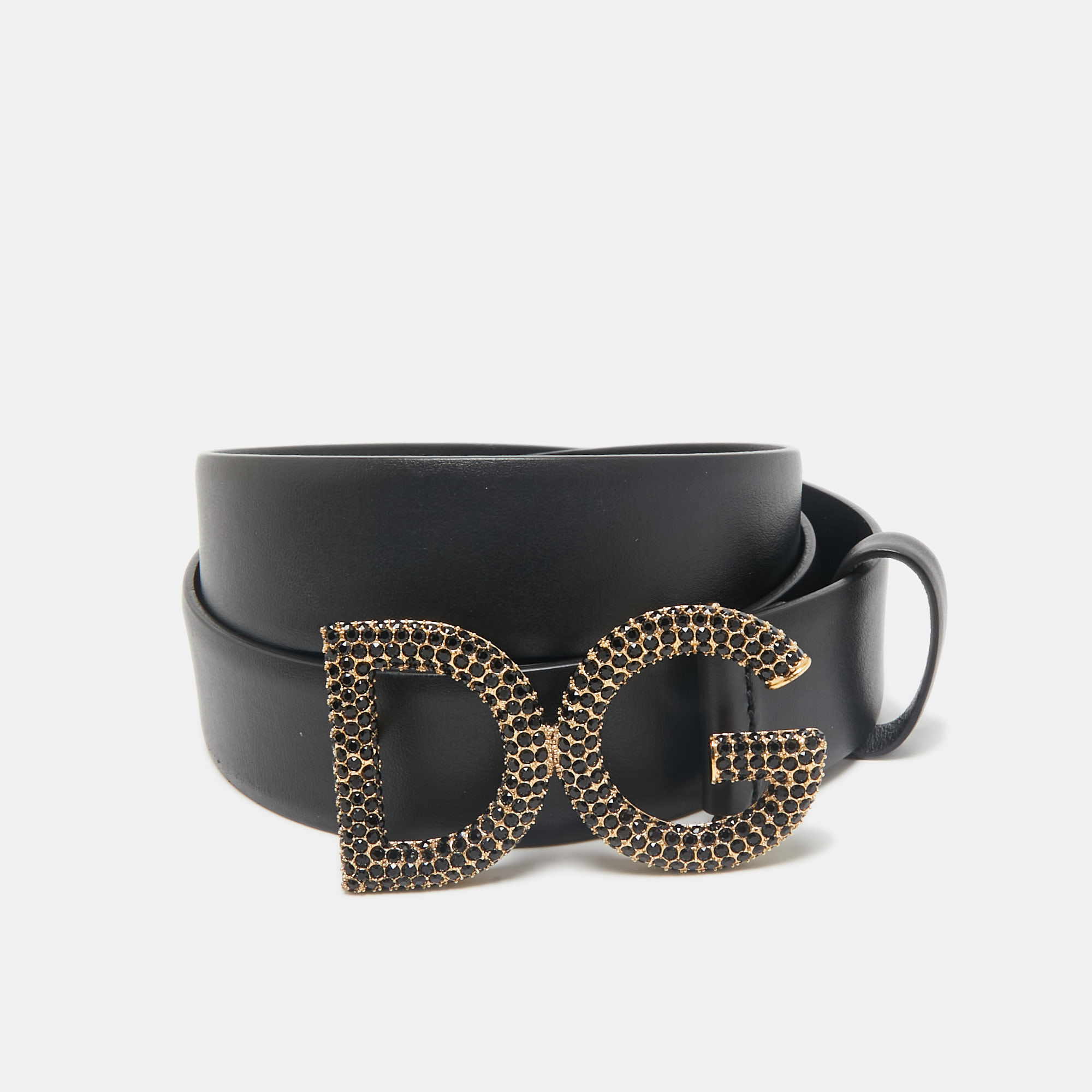 Dolce & Gabbana Black Leather Crystal Embellished DG Buckle Belt
Dolce & Gabbana Black Leather Crystal Embellished DG Buckle Belt