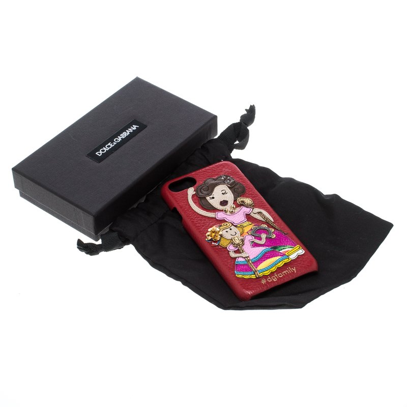 Dolce & Gabbana Red Leather Embellished #dgfamily Patch Iphone 6 Case