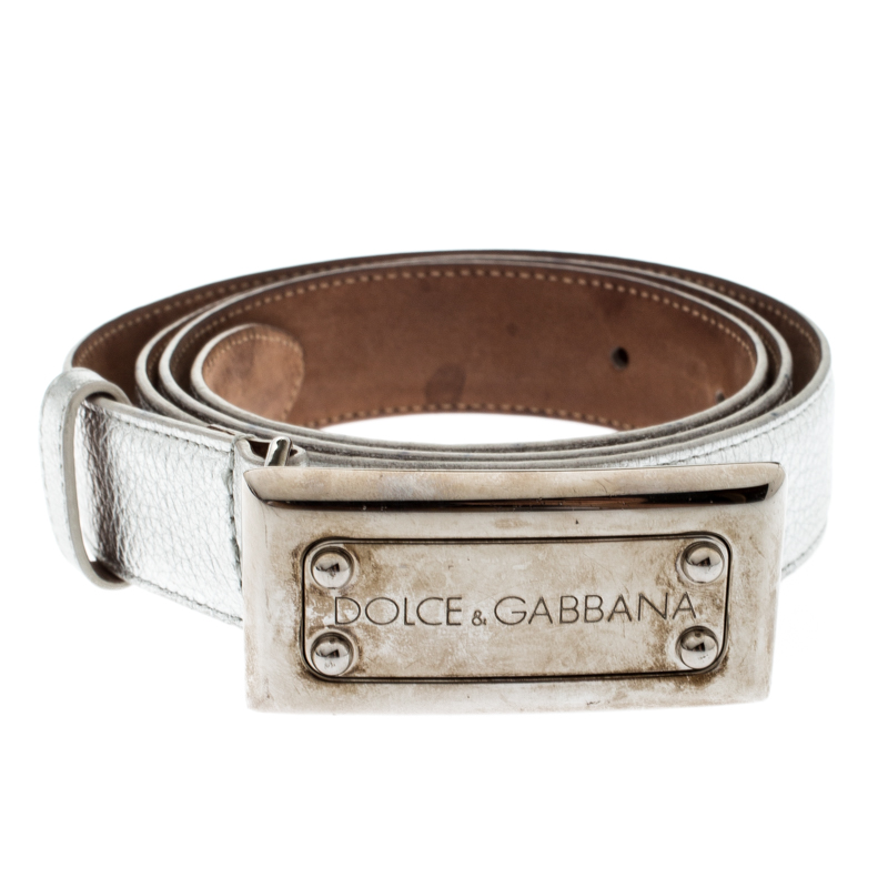 Dolce & Gabbana Silver Leather Belt 85CM