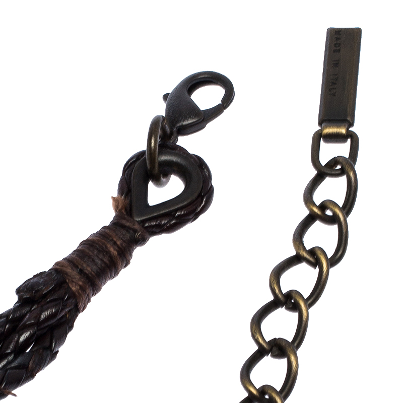 Dolce & Gabbana Dark Brown Braided Leather Chain Belt 80CM