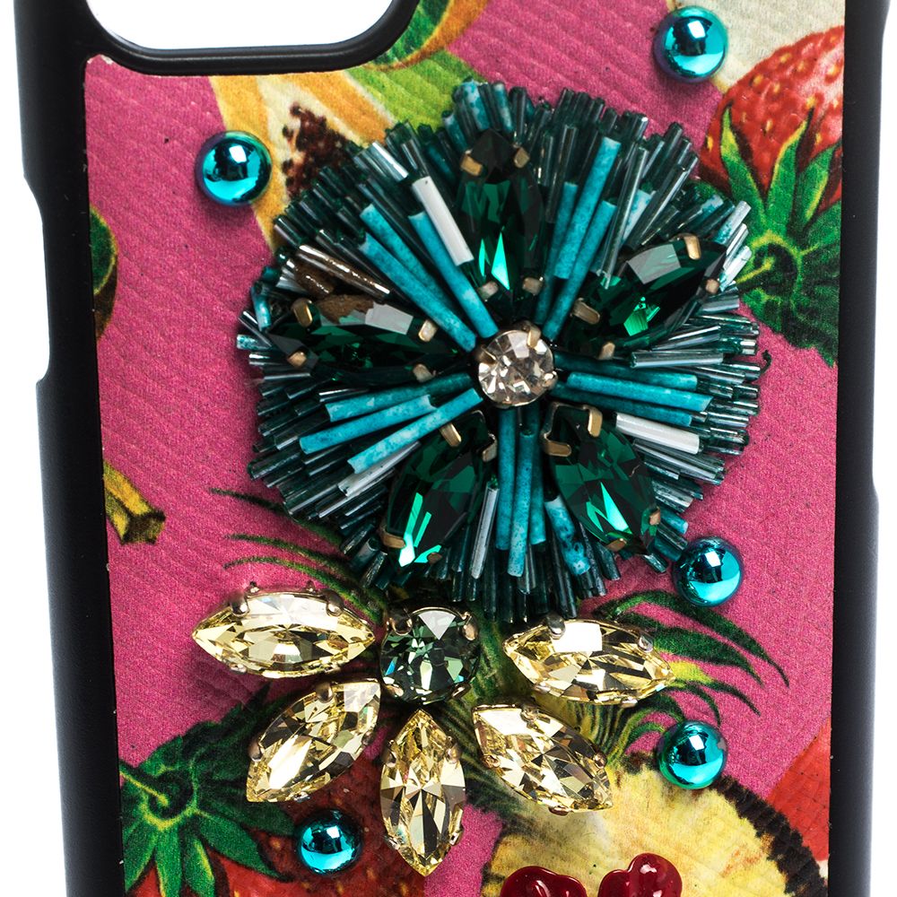 Dolce & Gabbana Multicolor Fruit Print Leather Crystal Embellished IPhone 7 Case