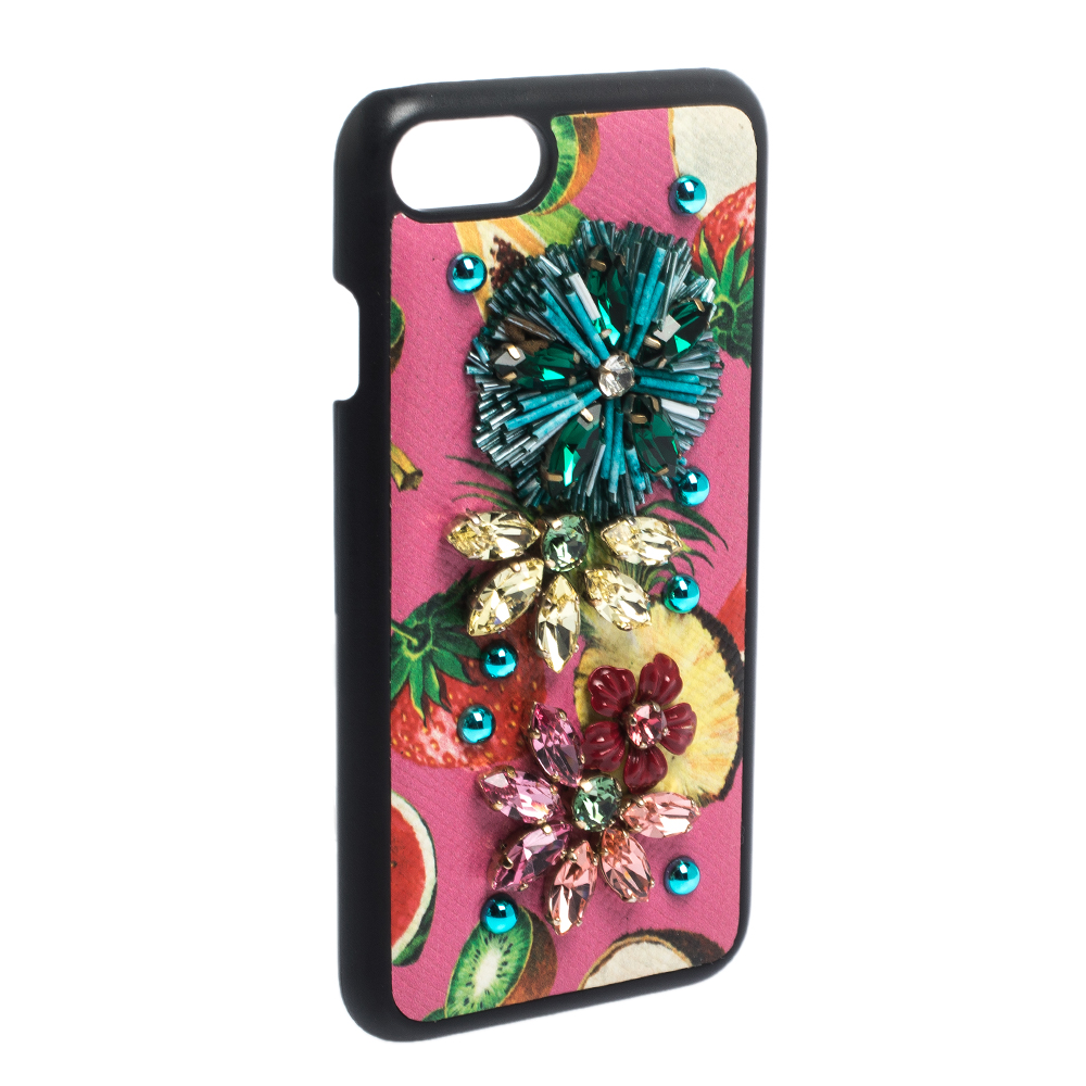 Dolce & Gabbana Multicolor Fruit Print Leather Crystal Embellished IPhone 7 Case