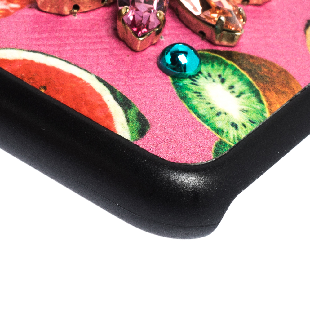 Dolce & Gabbana Multicolor Fruit Print Leather Crystal Embellished IPhone 7 Case