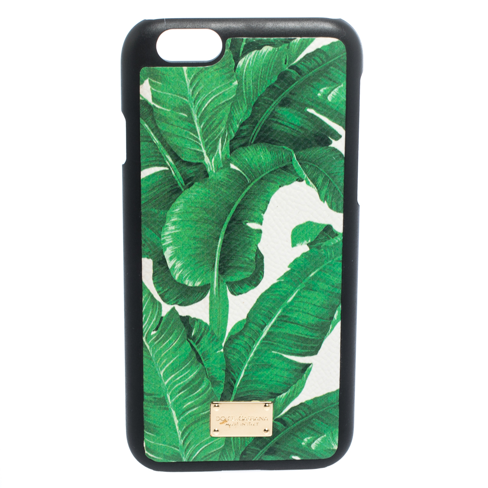 Dolce & Gabbana Green/White Banana Leaf Print Leather iPhone 6 Case