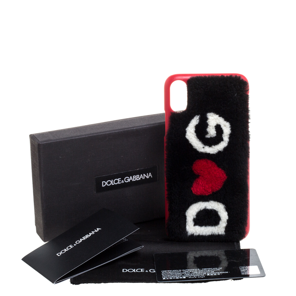Dolce & Gabbana Black/Red Fur Logo Plaque IPhone X Cover