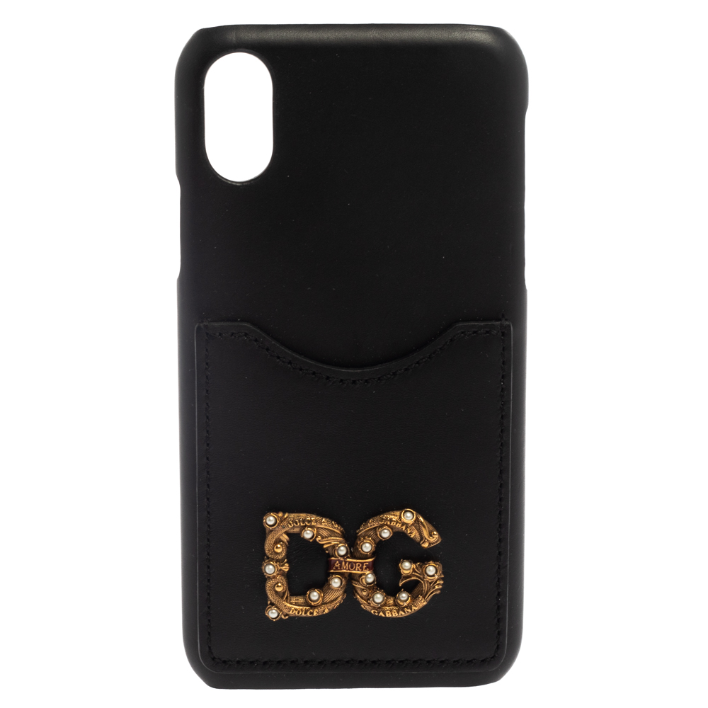 Dolce & Gabbana Black Leather DG Amore iPhone X Cover female