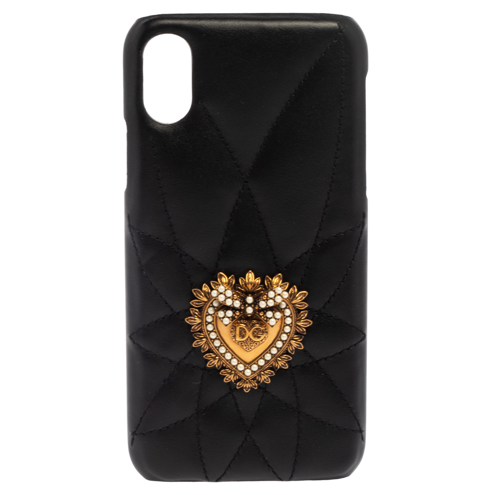 Dolce & Gabbana Black Leather Sacred Heart iPhone X Cover female