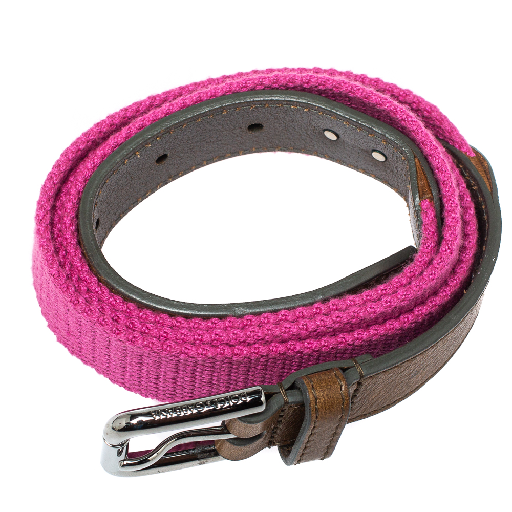 Dolce & Gabbana Pink/Brown Canvas And Leather Belt 115 CM