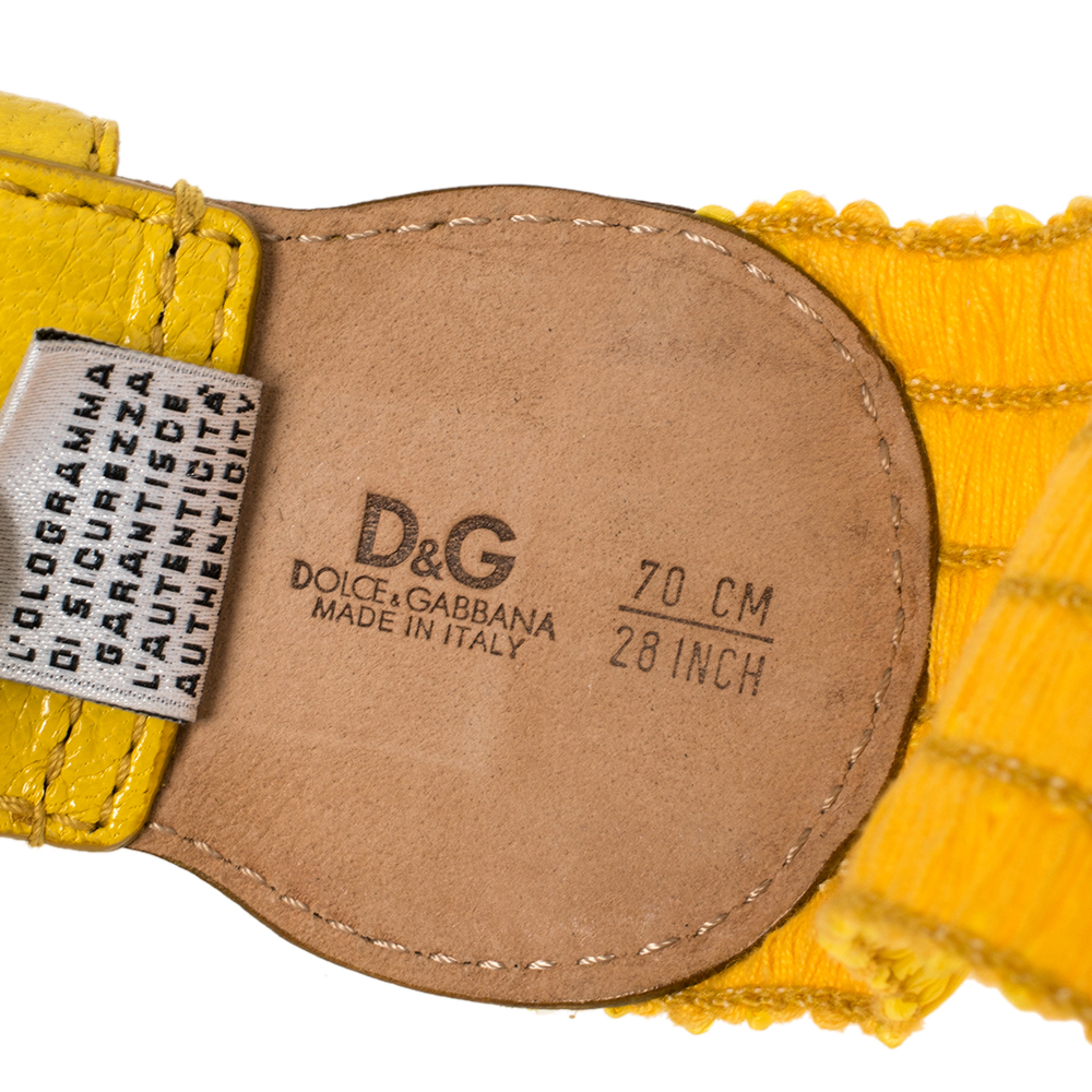 Dolce & Gabbana Yellow Leather And Straw Elastic Waist Belt 70 CM