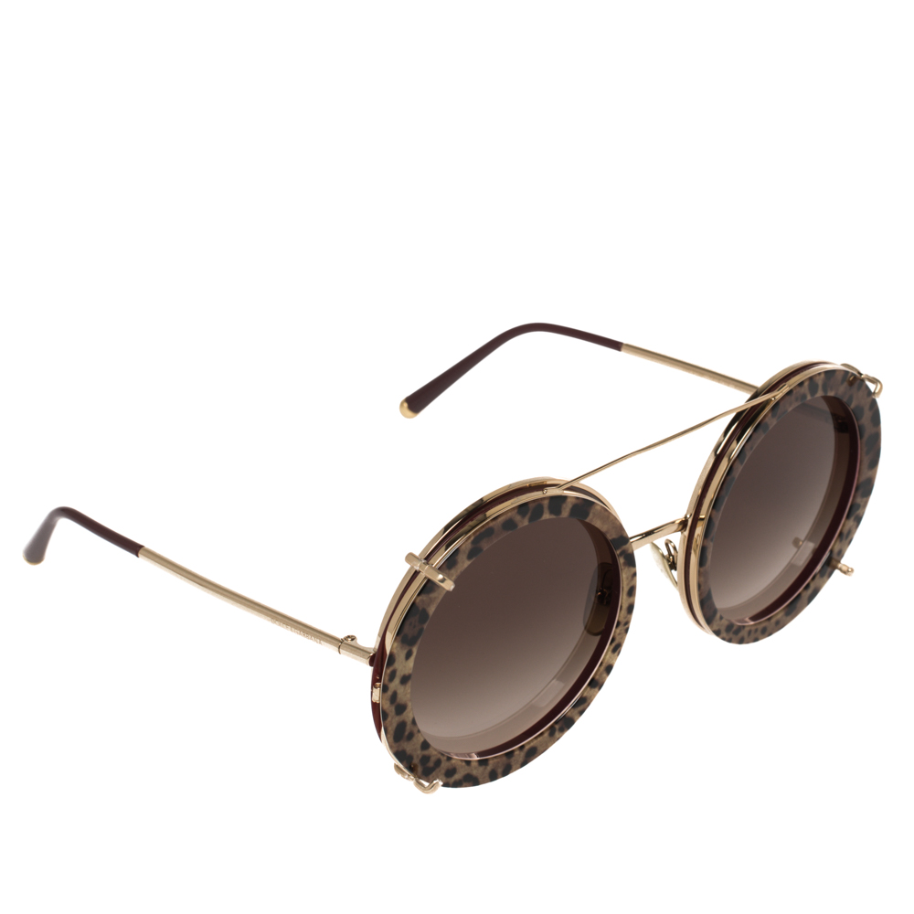 Dolce & Gabbana Brown Leopard Print DG2198 Gradient Round Sunglasses