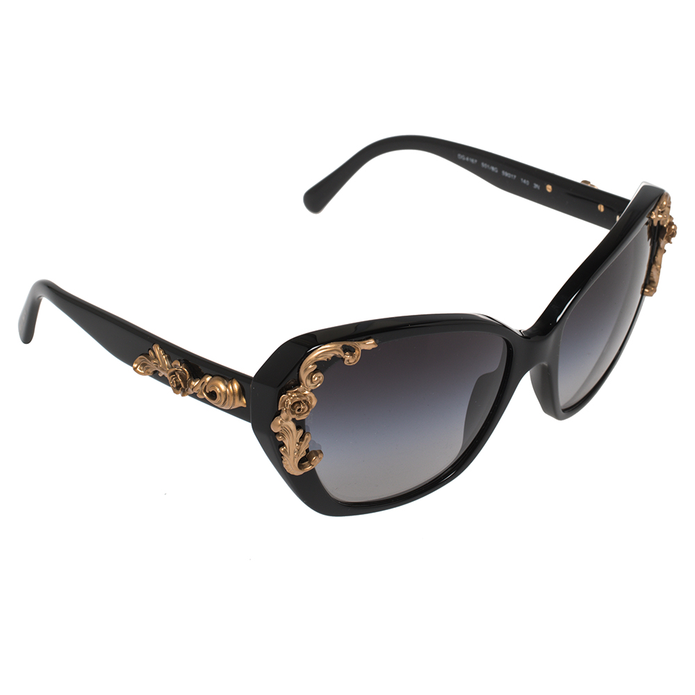 Dolce & Gabbana Black Acetate Sicilian Baroque Gradient Sunglasses