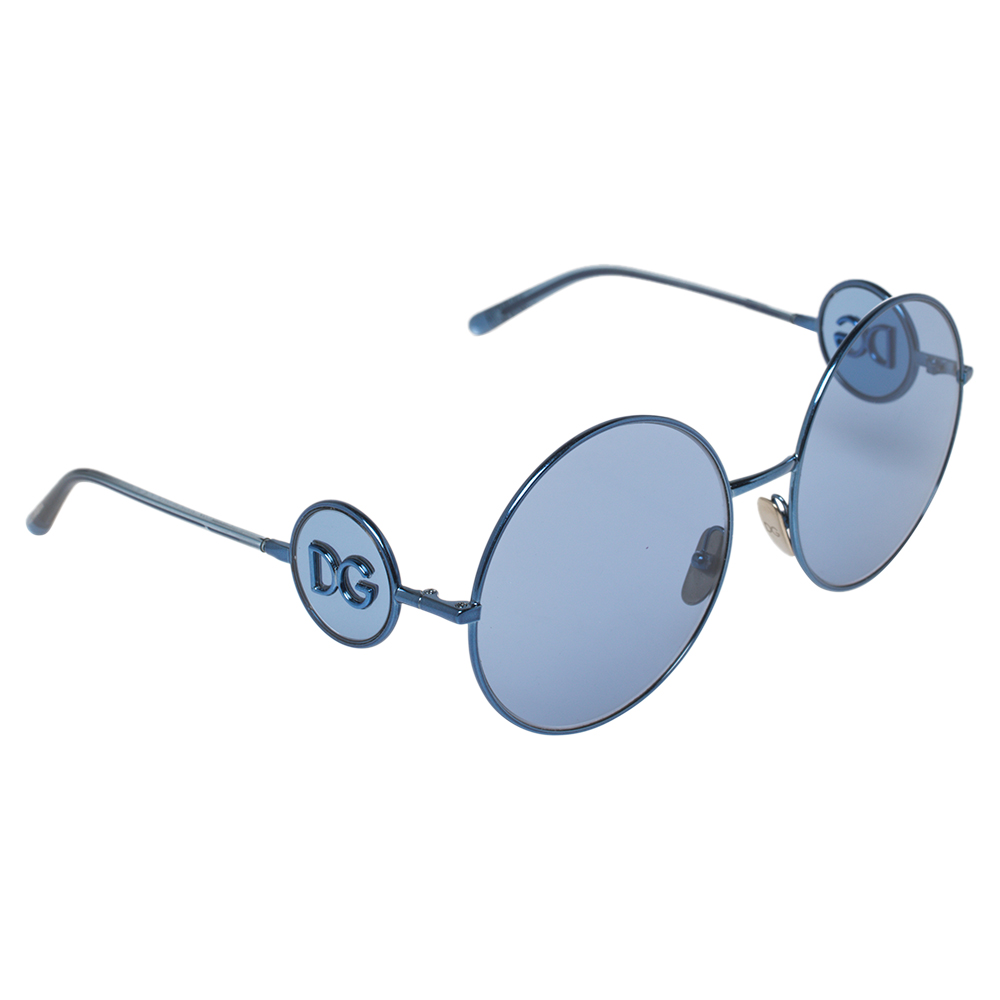 Dolce & Gabbana Blue Metal DG Logo Detail Round Sunglasses