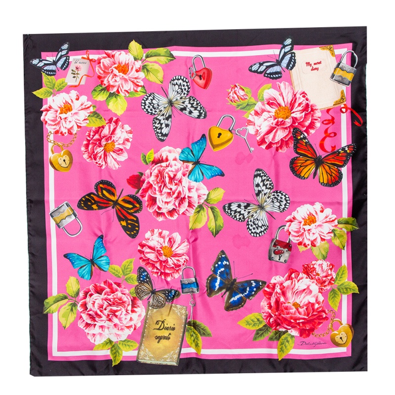 Dolce & Gabbana Pink Butterfly Floral Print Silk Square Scarf