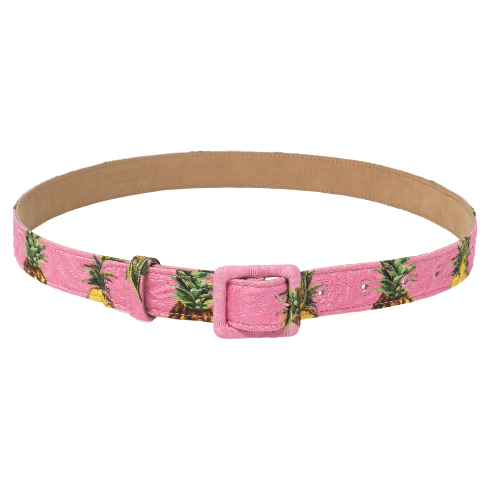 Dolce & Gabbana Pink Pineapple Print Fabric Buckle Belt 75CM